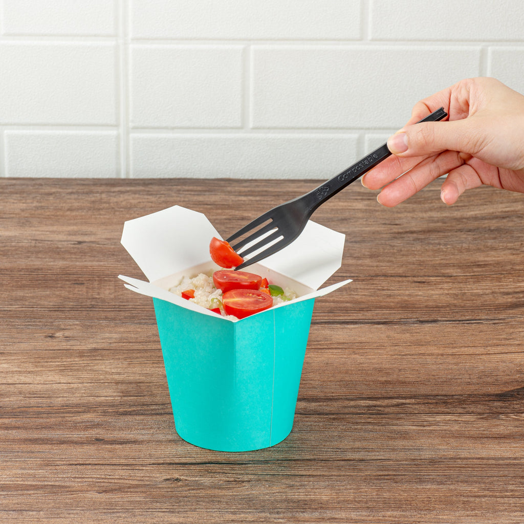 Bio Tek 16 oz Round Turquoise Paper Noodle Take Out Container - 3 1/4" x 3" x 4" - 50 count box