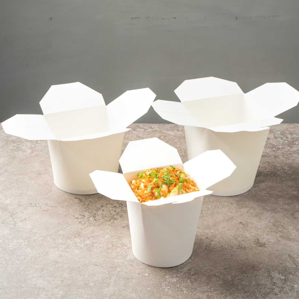 Bio Tek 16 oz Round White Paper Noodle Take Out Container - 3 1/4" x 3" x 4" - 50 count box