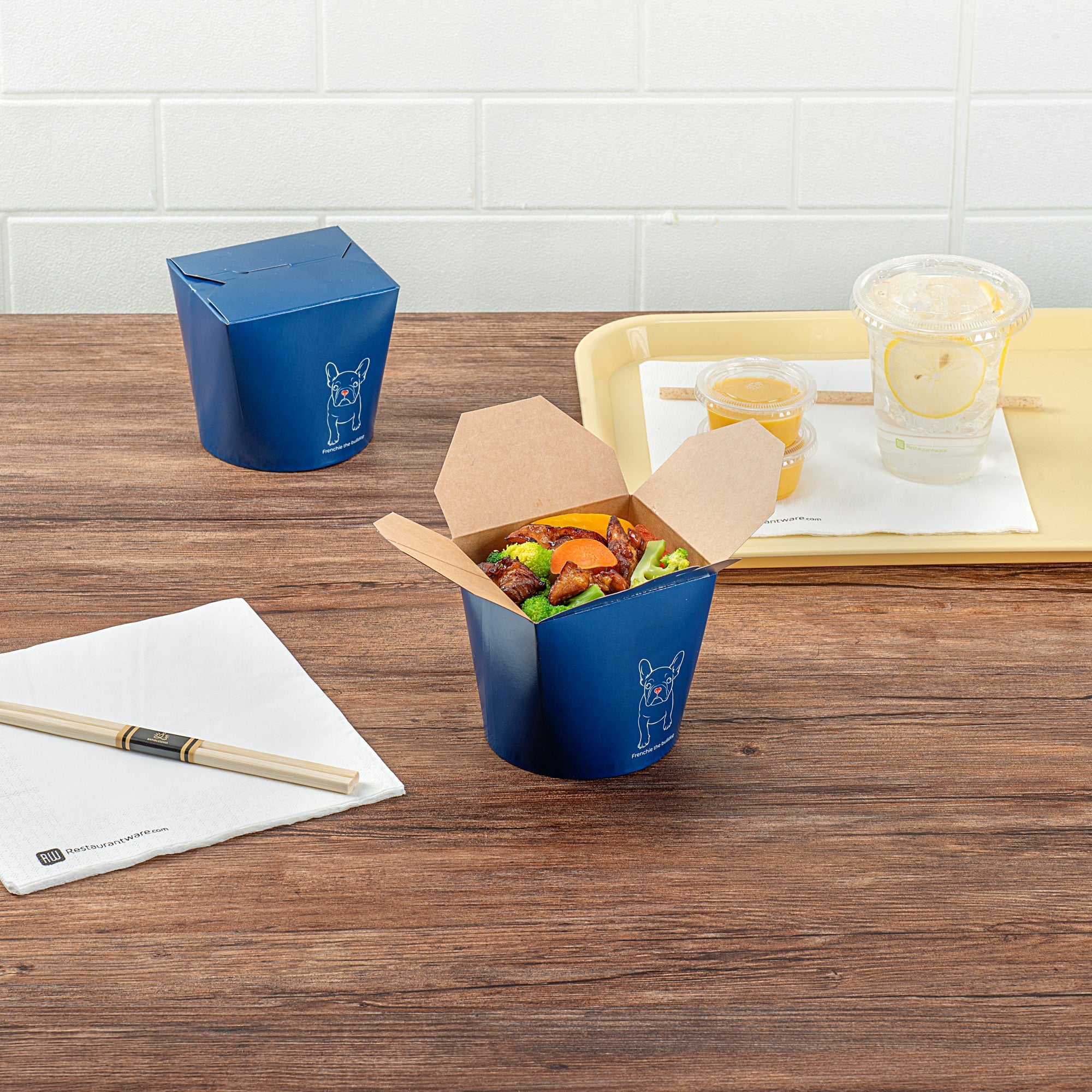 Bio Tek 26 oz Round Frenchie Paper Noodle Take Out Container - 4" x 3 1/2" x 3 3/4" - 200 count box