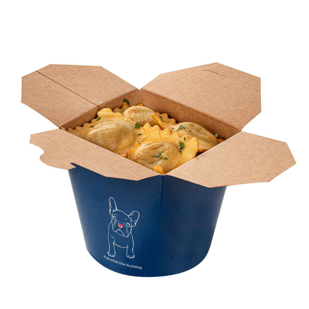 Bio Tek 26 oz Round Frenchie Paper Noodle Take Out Container - 4" x 3 1/2" x 3 3/4" - 50 count box