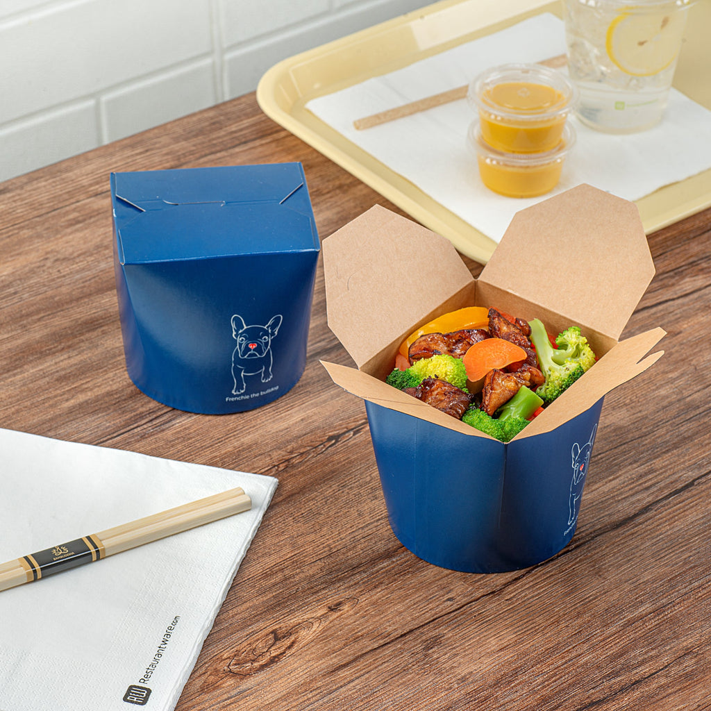 Bio Tek 26 oz Round Frenchie Paper Noodle Take Out Container - 4" x 3 1/2" x 3 3/4" - 200 count box