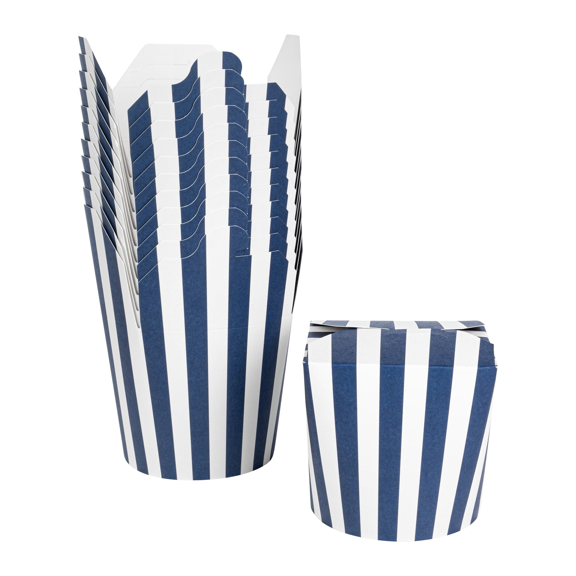 Bio Tek 26 oz Round Blue and White Stripe Paper Noodle Take Out Container - 4" x 3 1/2" x 3 3/4" - 200 count box