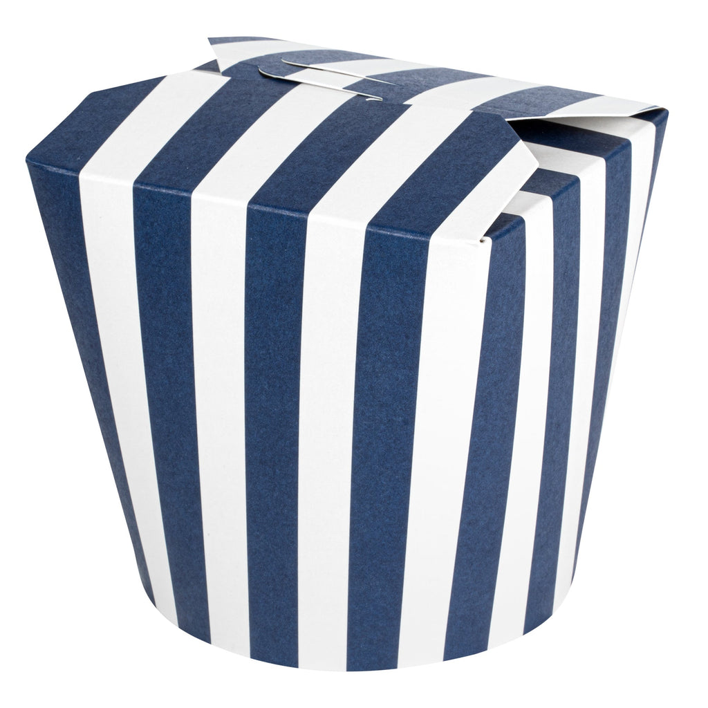 Bio Tek 26 oz Round Blue and White Stripe Paper Noodle Take Out Container - 4" x 3 1/2" x 3 3/4" - 50 count box