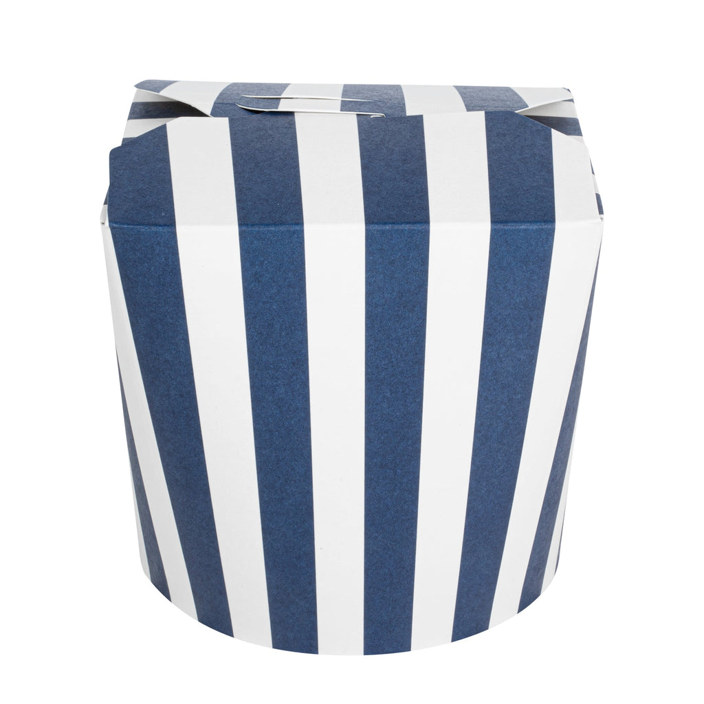Bio Tek 26 oz Round Blue and White Stripe Paper Noodle Take Out Container - 4" x 3 1/2" x 3 3/4" - 50 count box