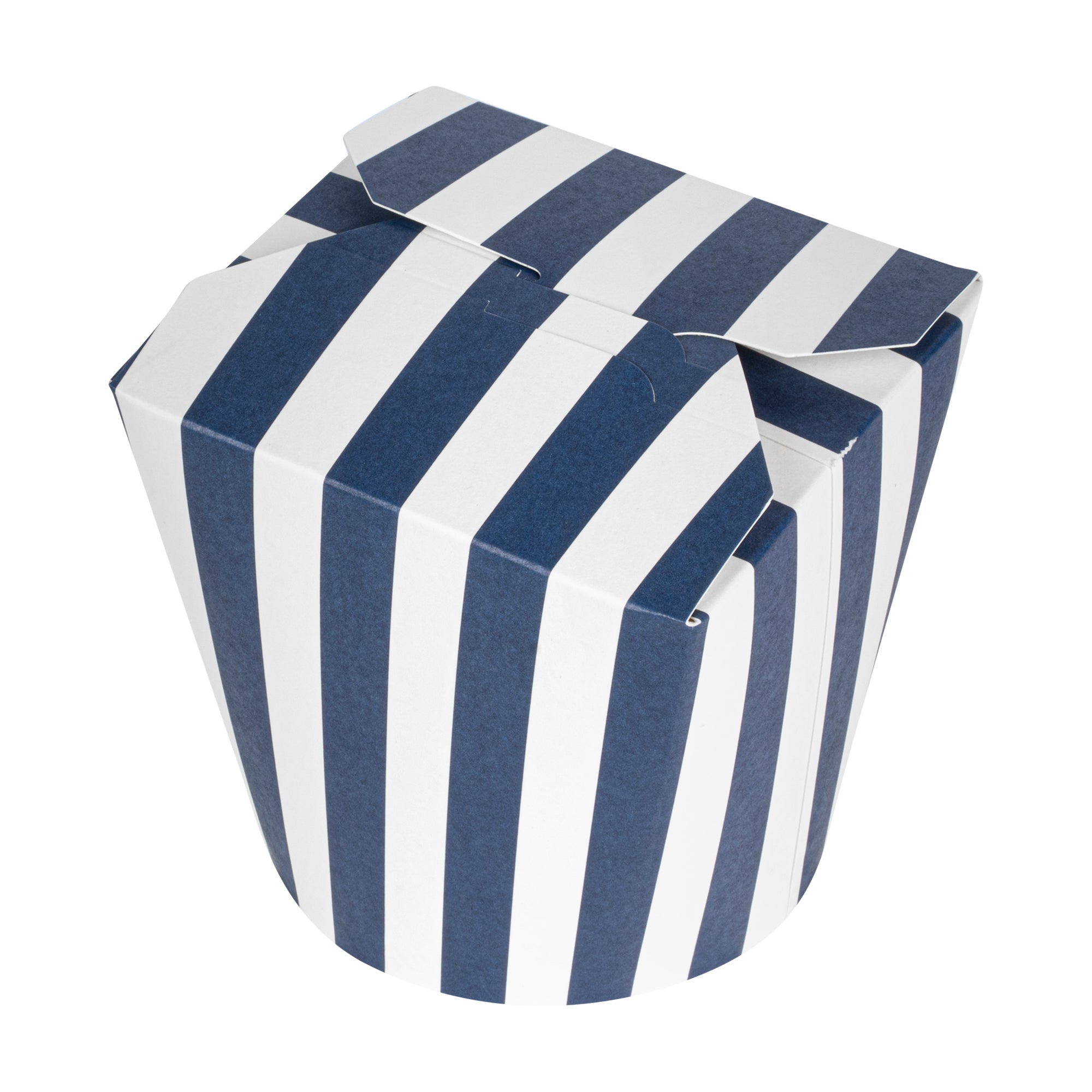 Bio Tek 26 oz Round Blue and White Stripe Paper Noodle Take Out Container - 4" x 3 1/2" x 3 3/4" - 200 count box