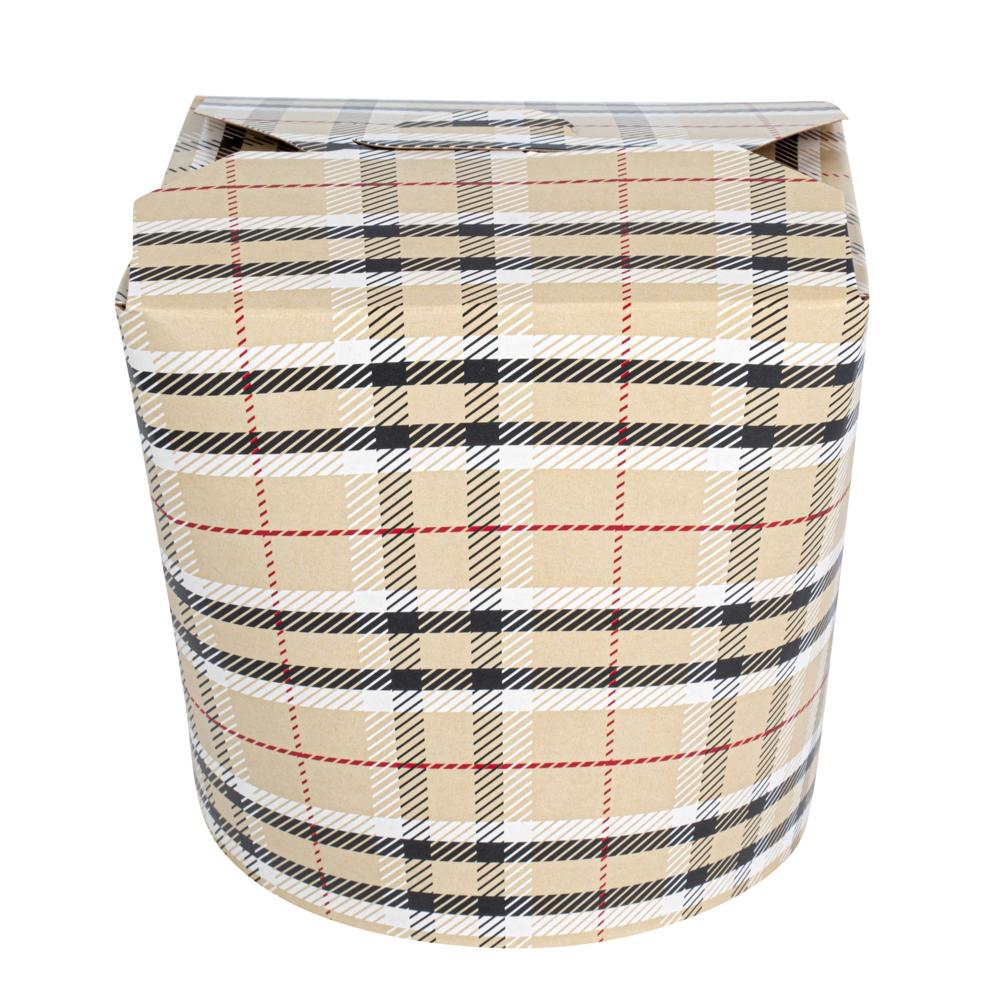 Bio Tek 26 oz Round Plaid Paper Noodle Take Out Container - 4" x 3 1/2" x 3 3/4" - 200 count box
