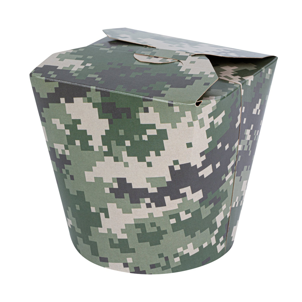 Bio Tek 26 oz Round Camouflage Paper Noodle Take Out Container - 4" x 3 1/2" x 3 3/4" - 50 count box