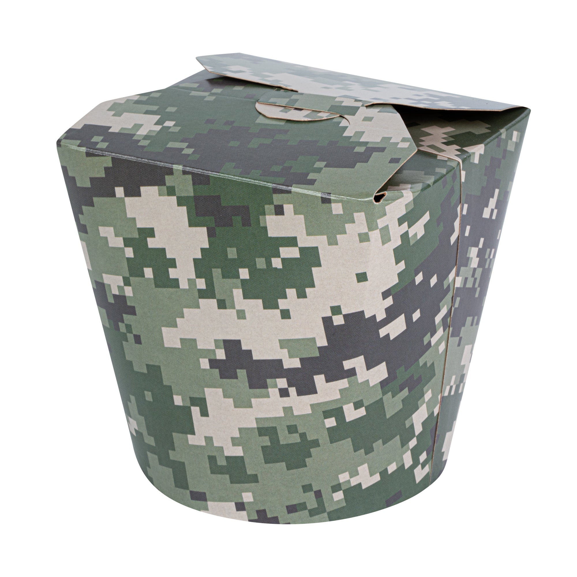 Bio Tek 26 oz Round Camouflage Paper Noodle Take Out Container - 4" x 3 1/2" x 3 3/4" - 50 count box