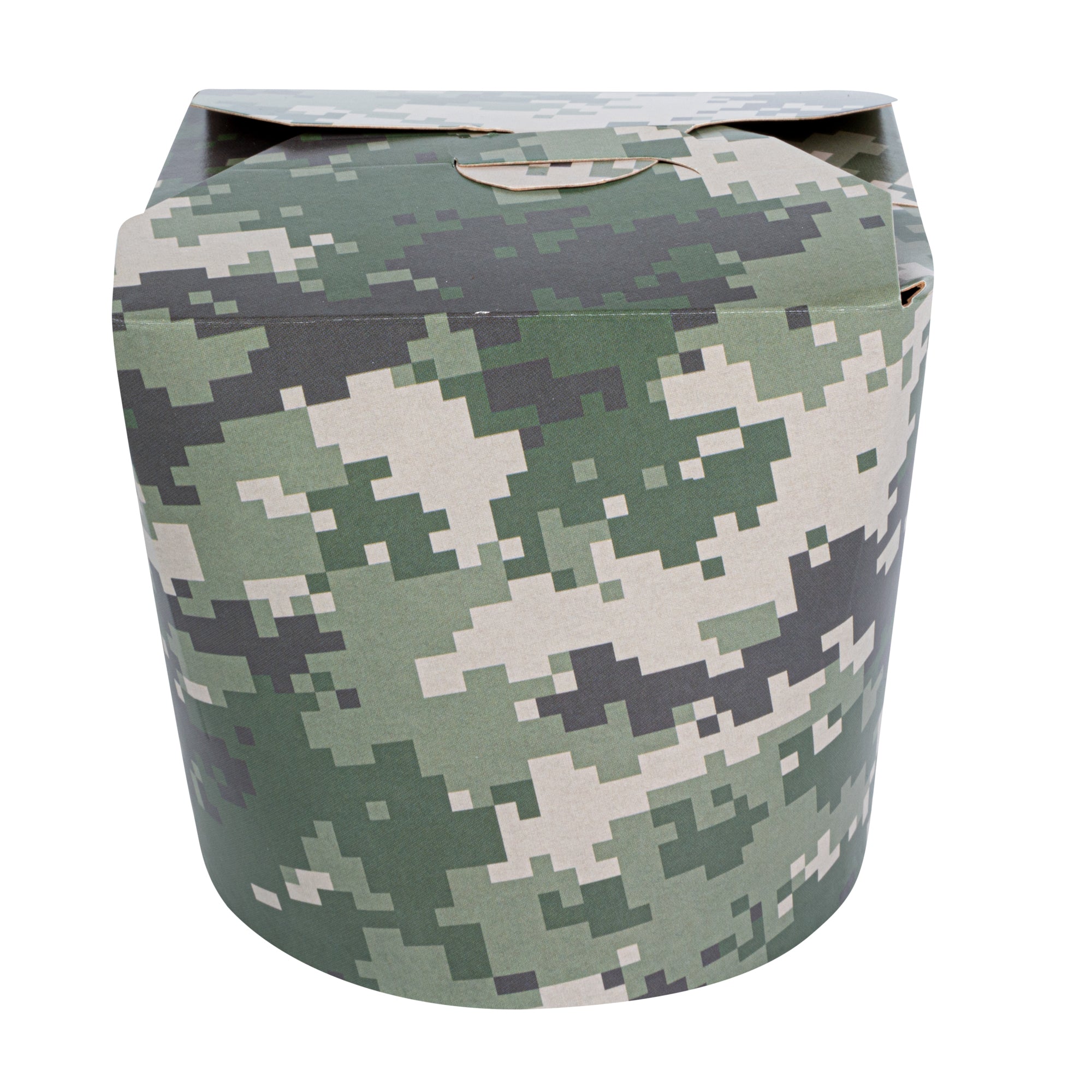 Bio Tek 26 oz Round Camouflage Paper Noodle Take Out Container - 4" x 3 1/2" x 3 3/4" - 50 count box