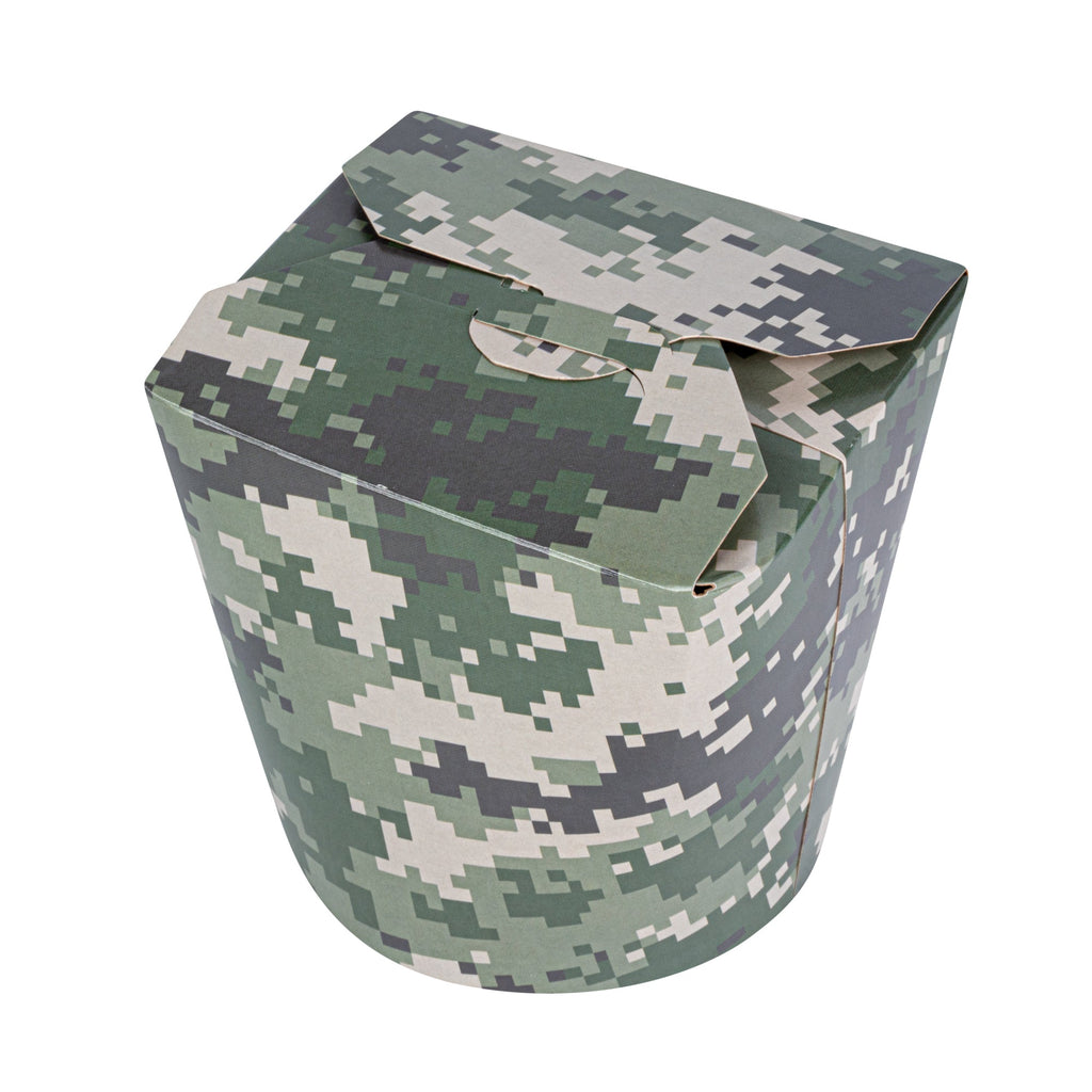 Bio Tek 26 oz Round Camouflage Paper Noodle Take Out Container - 4" x 3 1/2" x 3 3/4" - 50 count box