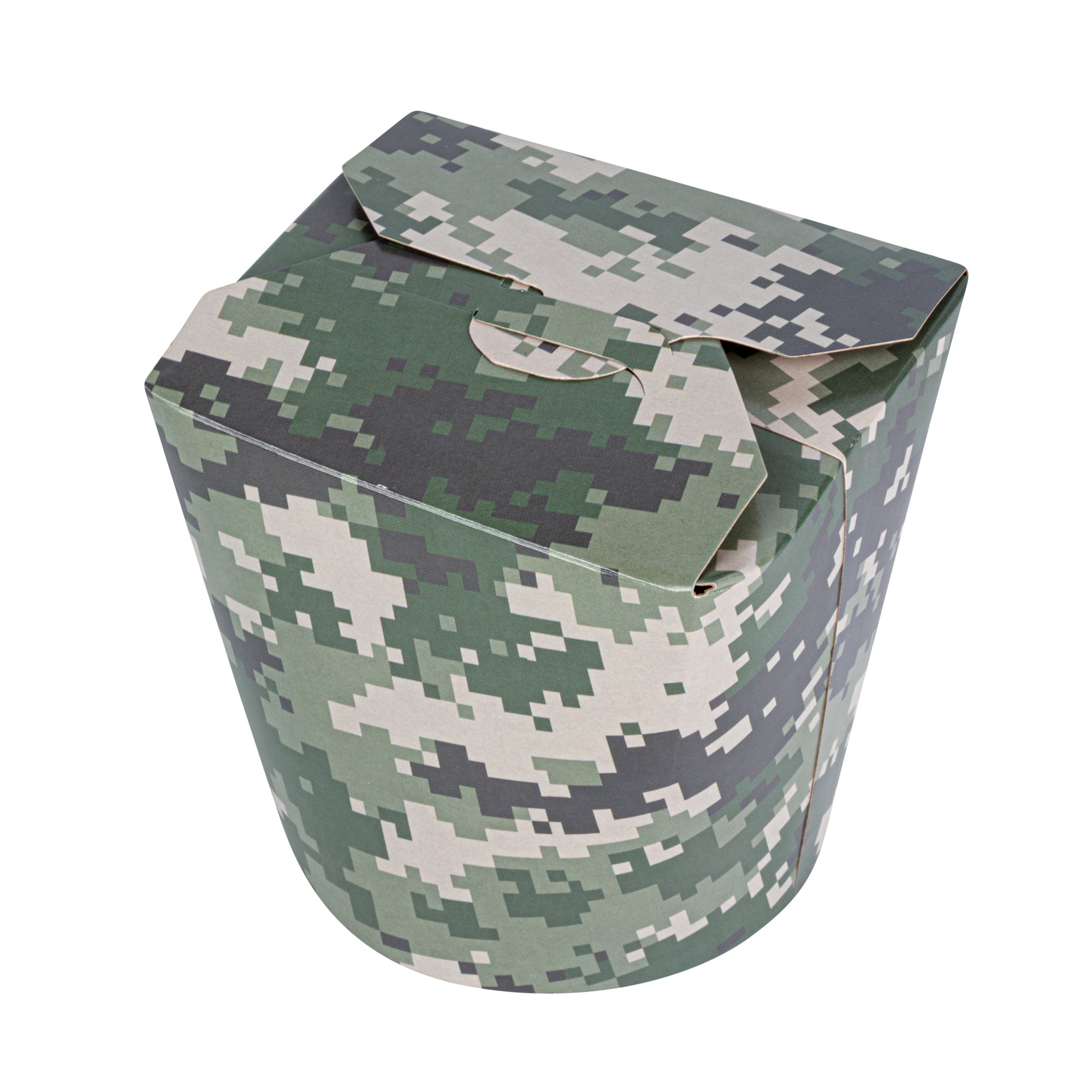 Bio Tek 26 oz Round Camouflage Paper Noodle Take Out Container - 4" x 3 1/2" x 3 3/4" - 50 count box