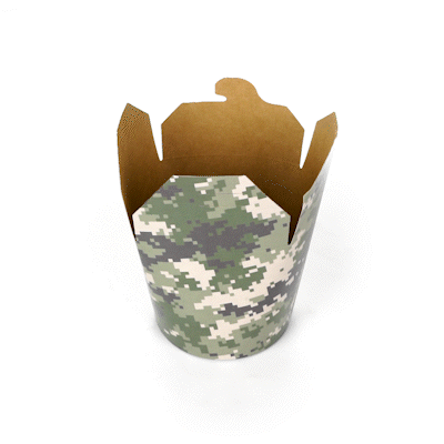 Bio Tek 26 oz Round Camouflage Paper Noodle Take Out Container - 4" x 3 1/2" x 3 3/4" - 200 count box
