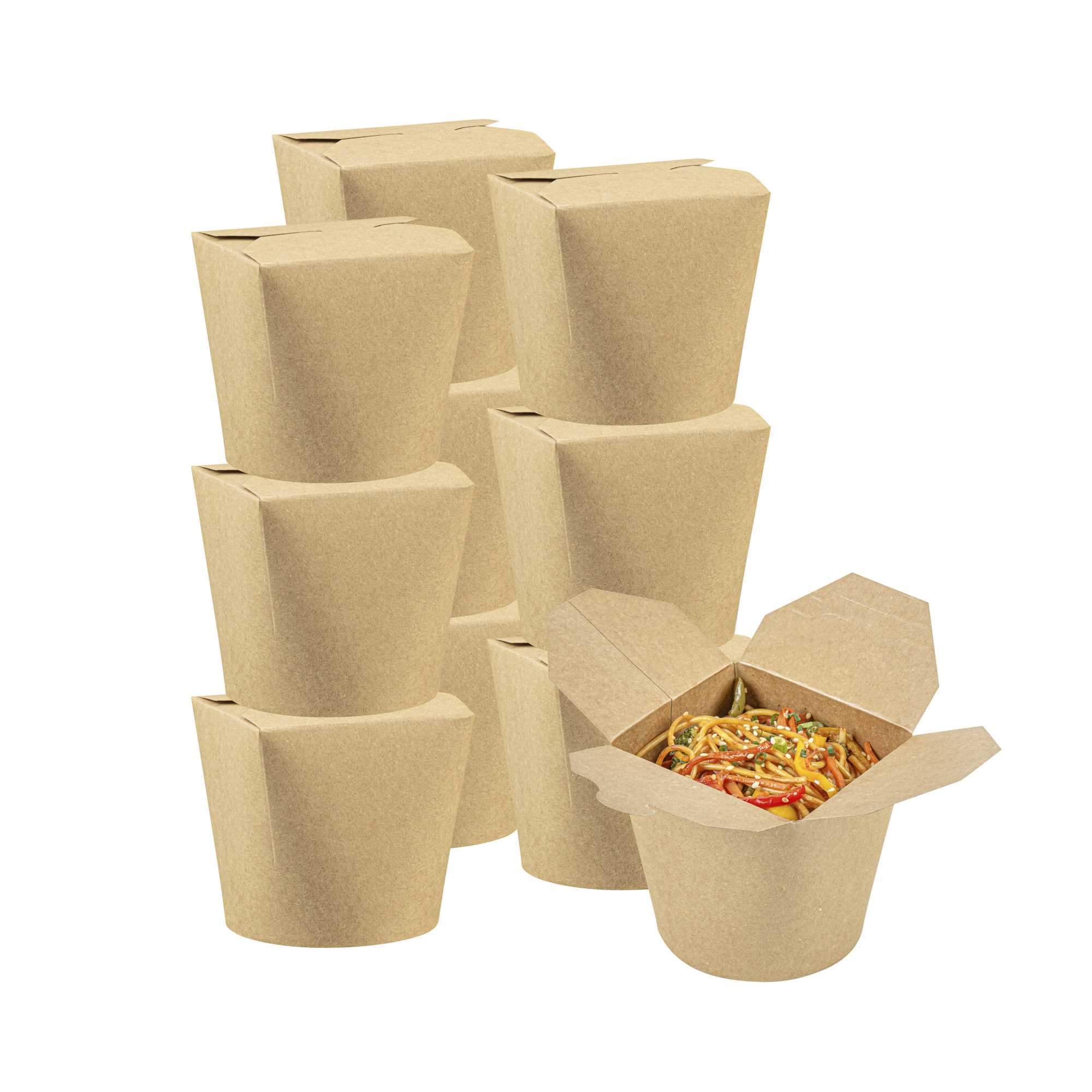 Bio Tek 26 oz Round Kraft Paper Noodle Take Out Container - 4" x 3 1/2" x 3 3/4" - 200 count box