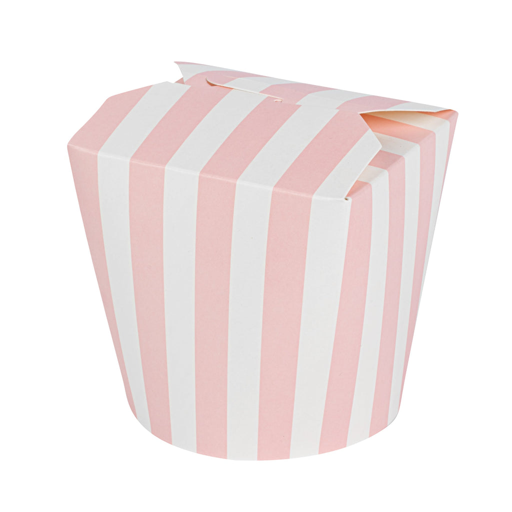 Bio Tek 26 oz Round Pink and White Stripe Paper Noodle Take Out Container - 4" x 3 1/2" x 3 3/4" - 50 count box