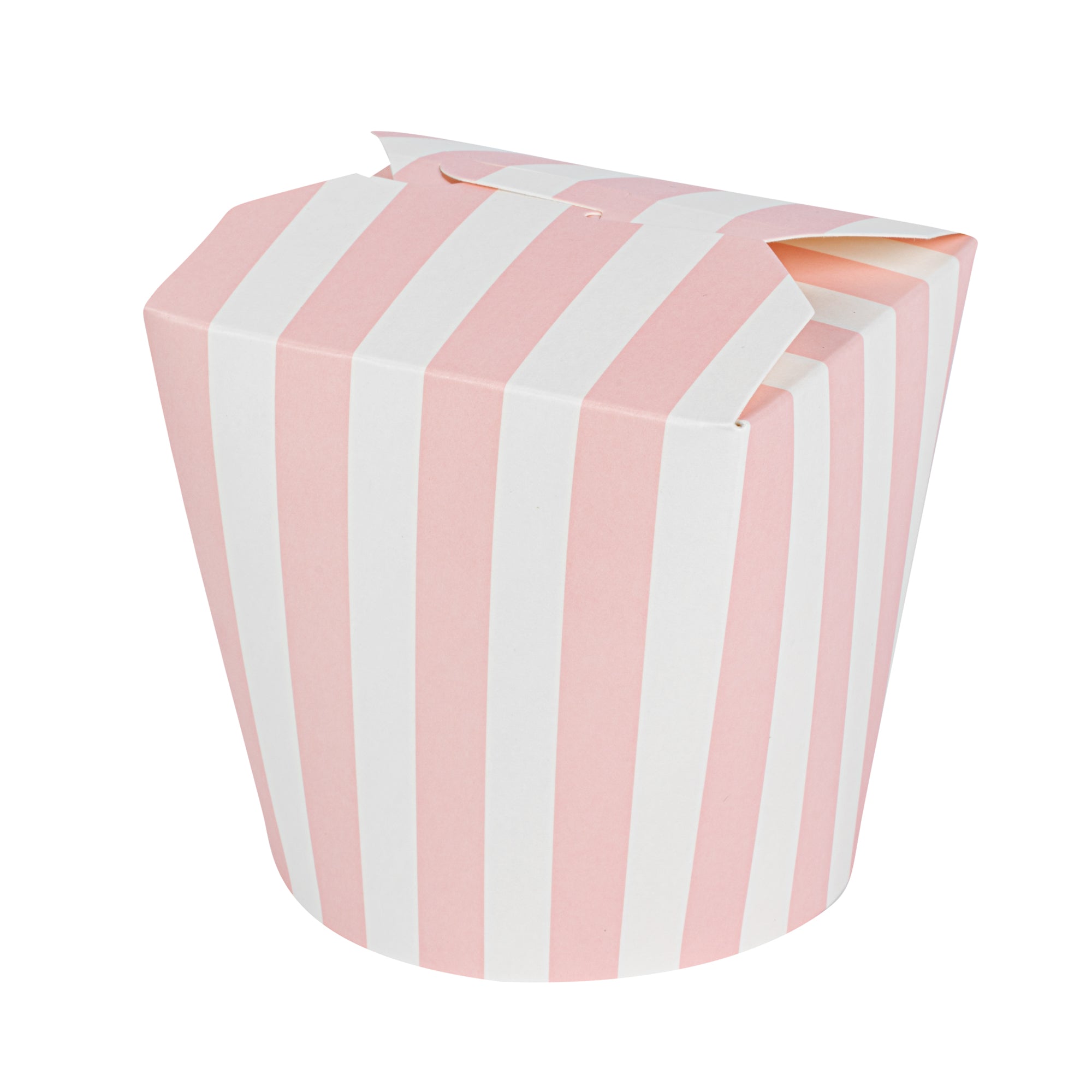 Bio Tek 26 oz Round Pink and White Stripe Paper Noodle Take Out Container - 4" x 3 1/2" x 3 3/4" - 50 count box