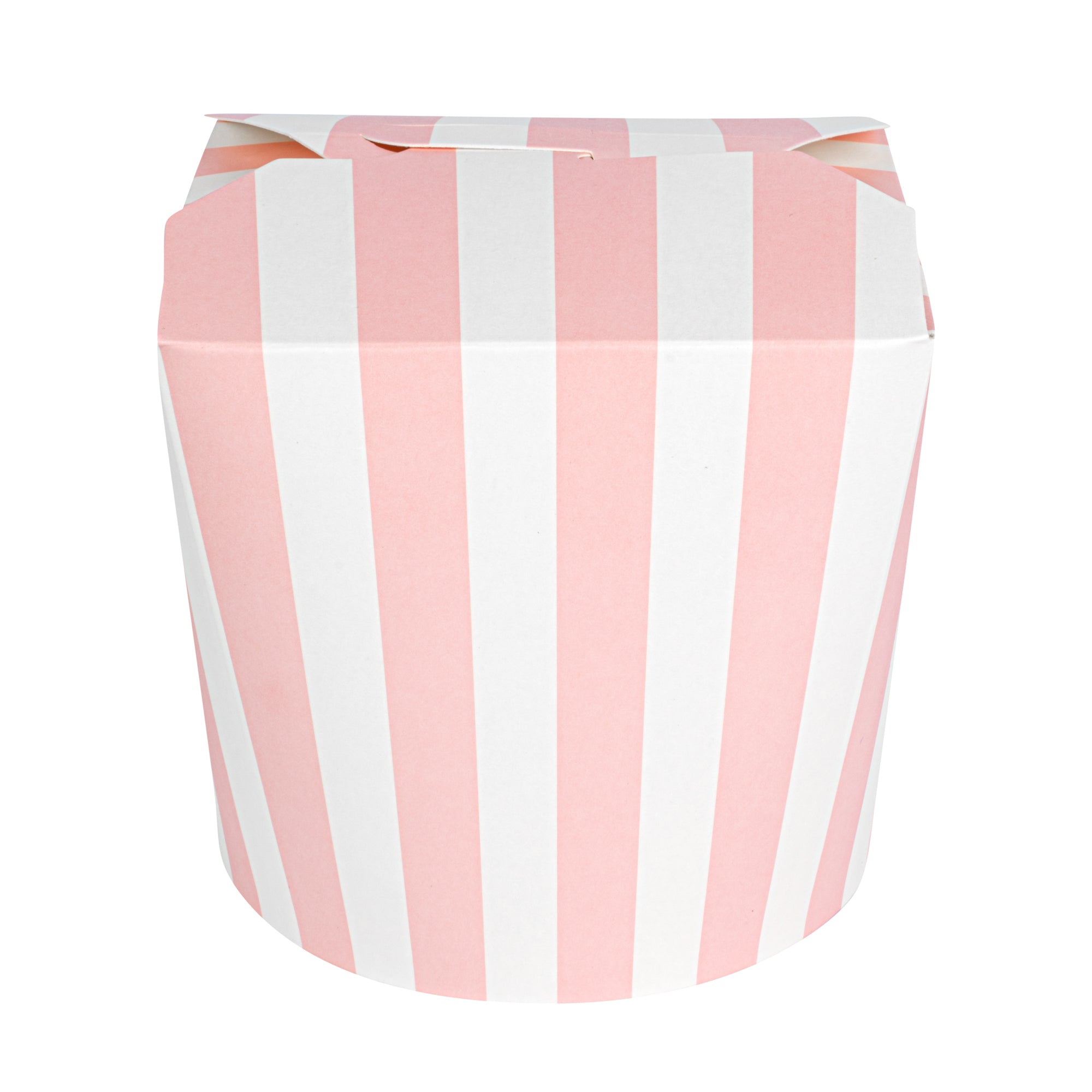 Bio Tek 26 oz Round Pink and White Stripe Paper Noodle Take Out Container - 4" x 3 1/2" x 3 3/4" - 200 count box