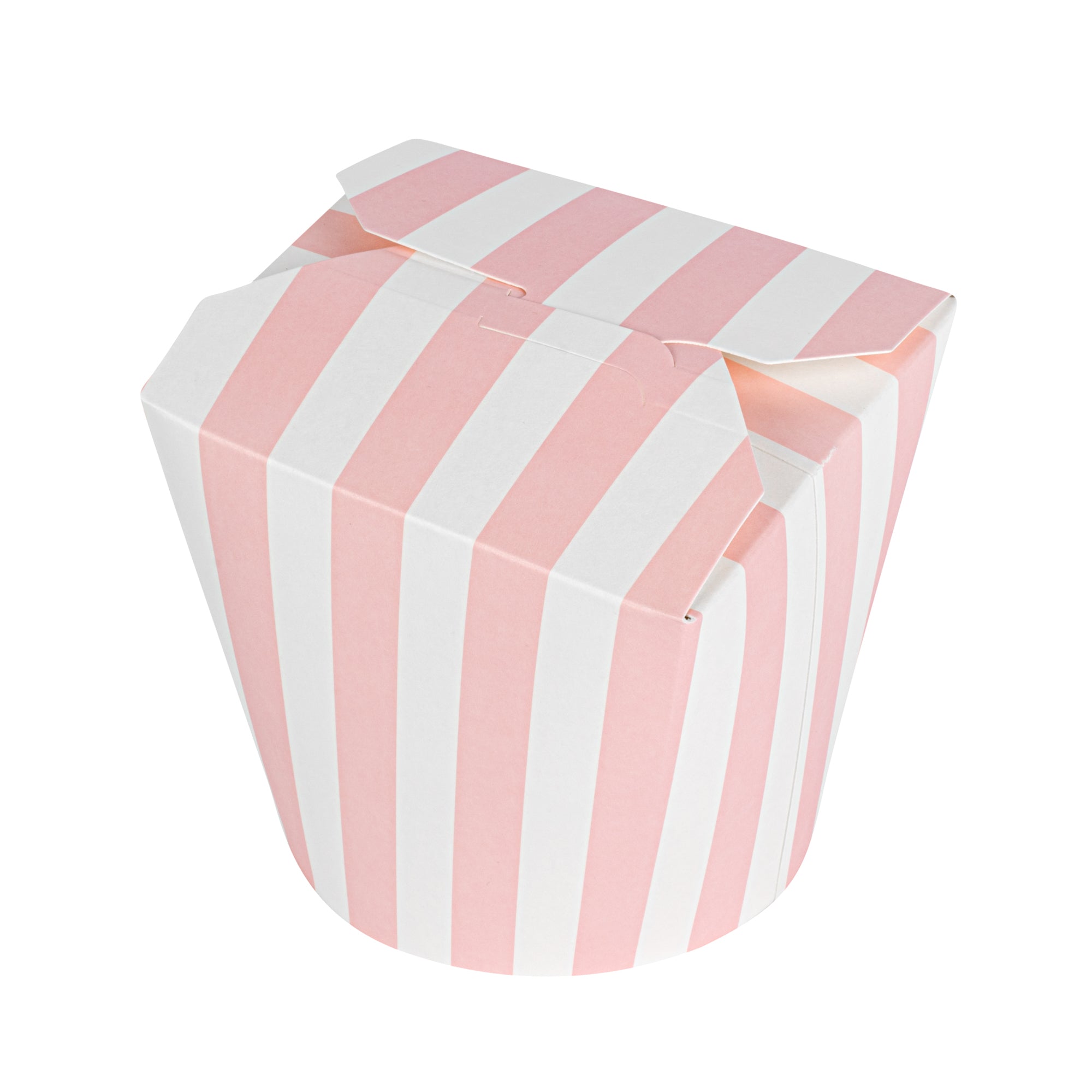 Bio Tek 26 oz Round Pink and White Stripe Paper Noodle Take Out Container - 4" x 3 1/2" x 3 3/4" - 200 count box