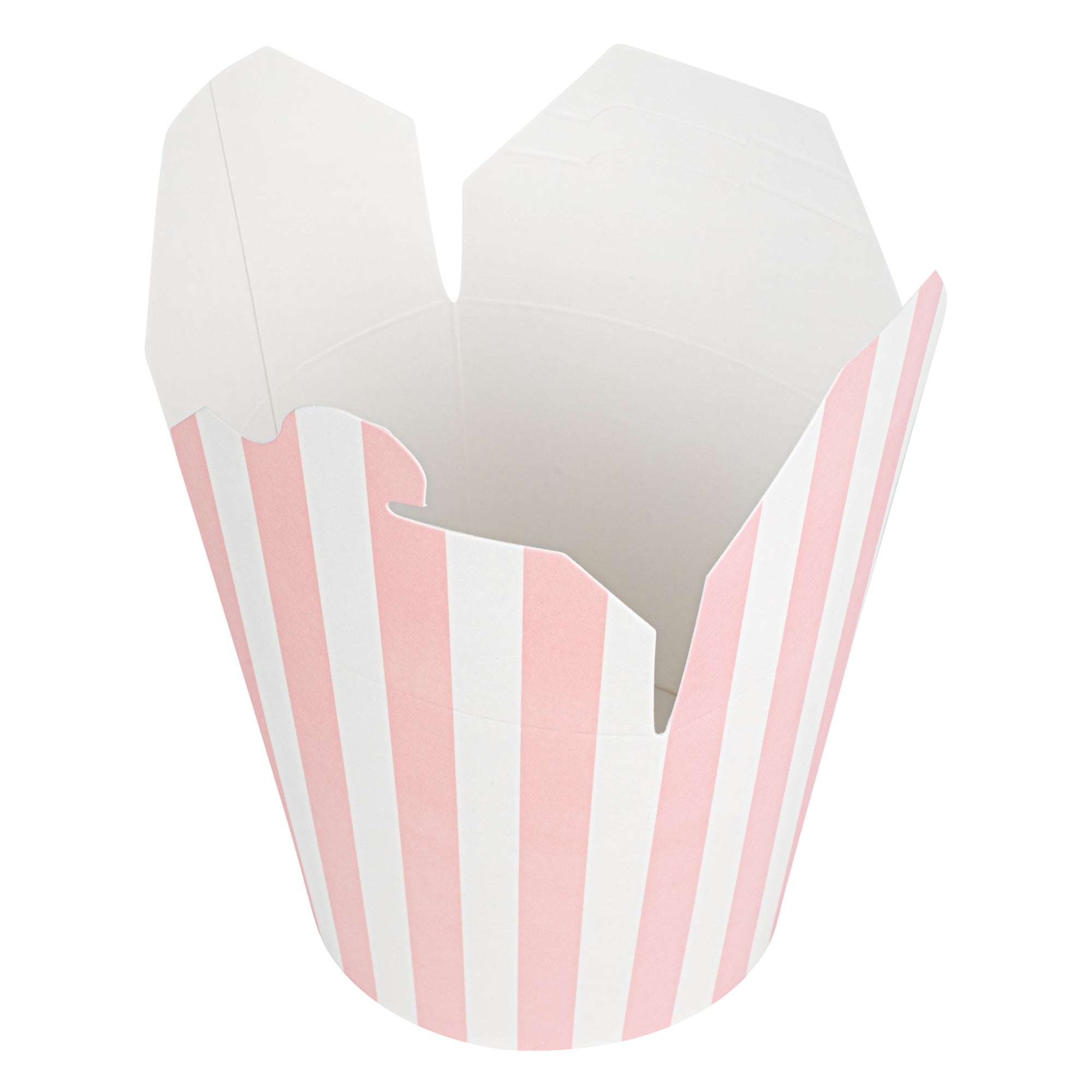 Bio Tek 26 oz Round Pink and White Stripe Paper Noodle Take Out Container - 4" x 3 1/2" x 3 3/4" - 200 count box