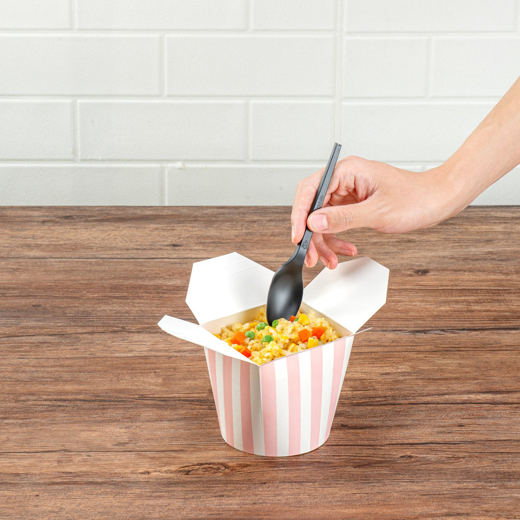Bio Tek 26 oz Round Pink and White Stripe Paper Noodle Take Out Container - 4" x 3 1/2" x 3 3/4" - 200 count box