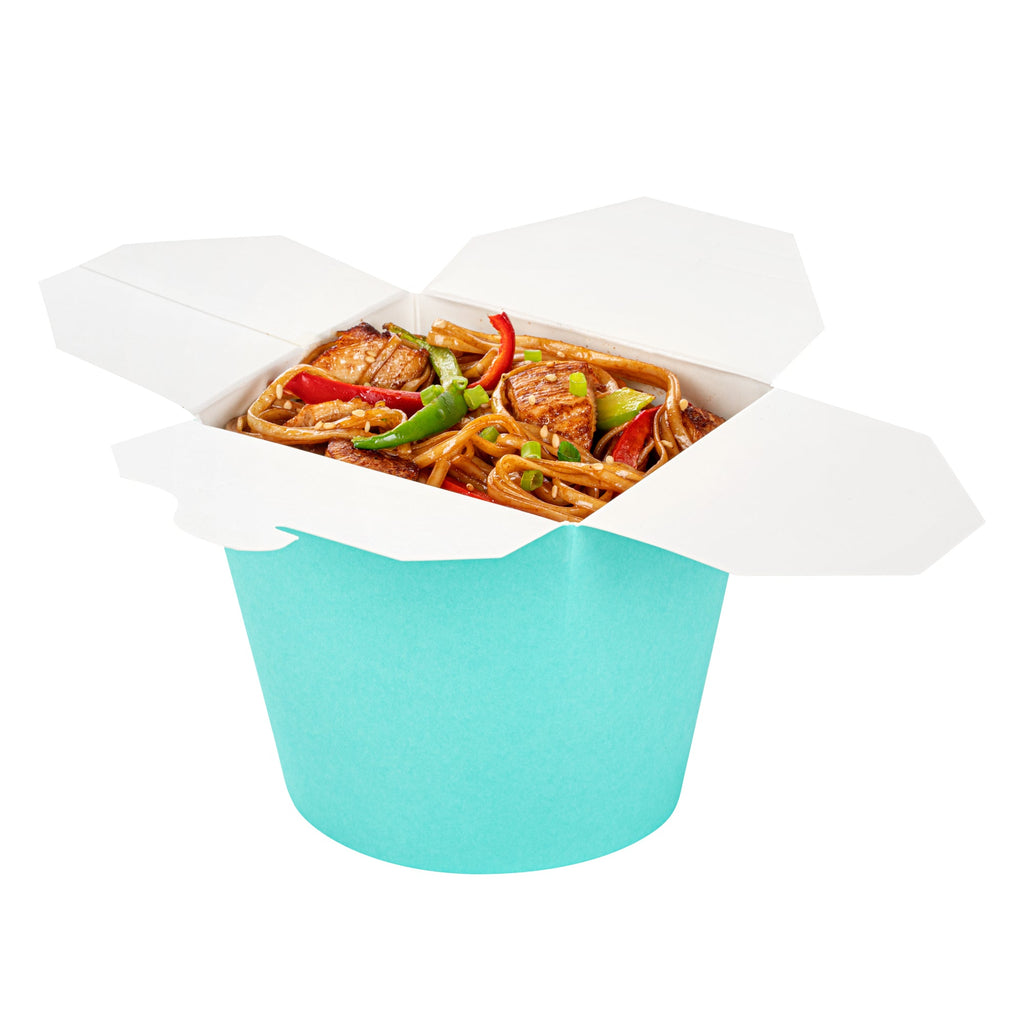Bio Tek 26 oz Round Turquoise Paper Noodle Take Out Container - 4" x 3 1/2" x 3 3/4" - 50 count box
