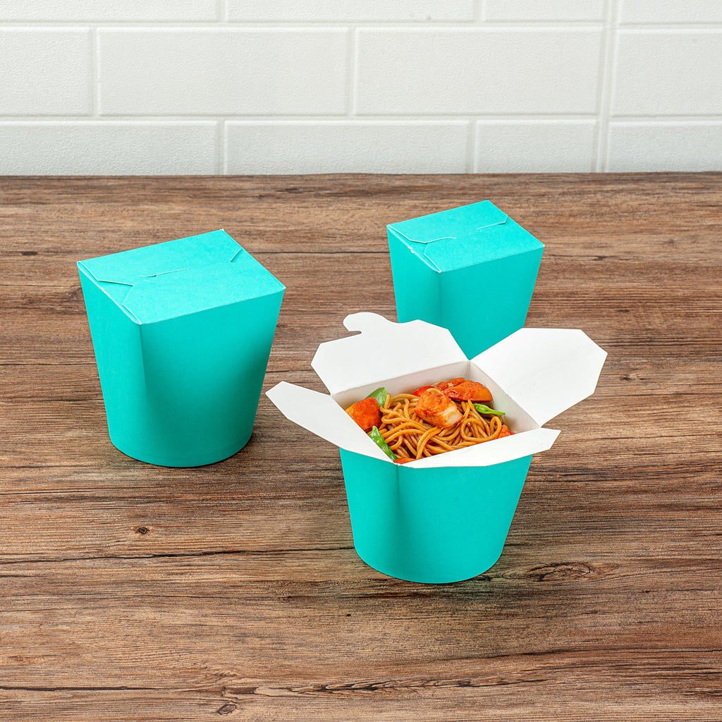 Bio Tek 26 oz Round Turquoise Paper Noodle Take Out Container - 4" x 3 1/2" x 3 3/4" - 200 count box