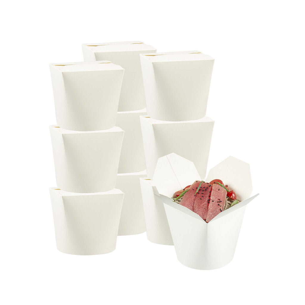 Bio Tek 26 oz Round White Paper Noodle Take Out Container - 4" x 3 1/2" x 3 3/4" - 50 count box