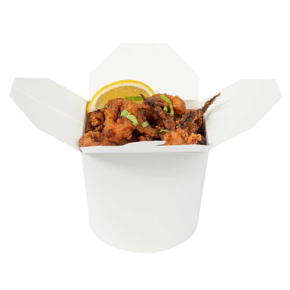 Bio Tek 26 oz Round White Paper Noodle Take Out Container - 4" x 3 1/2" x 3 3/4" - 50 count box