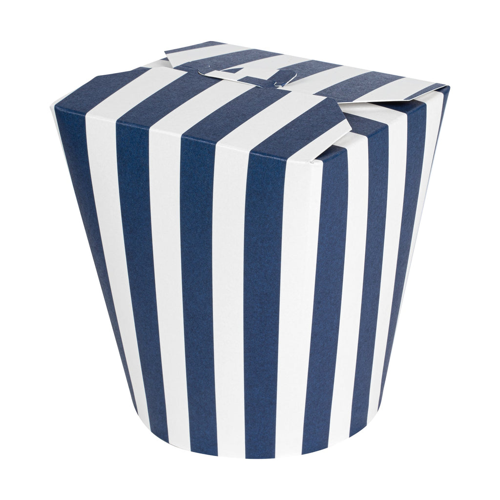 Bio Tek 32 oz Round Blue and White Stripe Paper Noodle Take Out Container - 4" x 3 1/2" x 4 1/2" - 50 count box