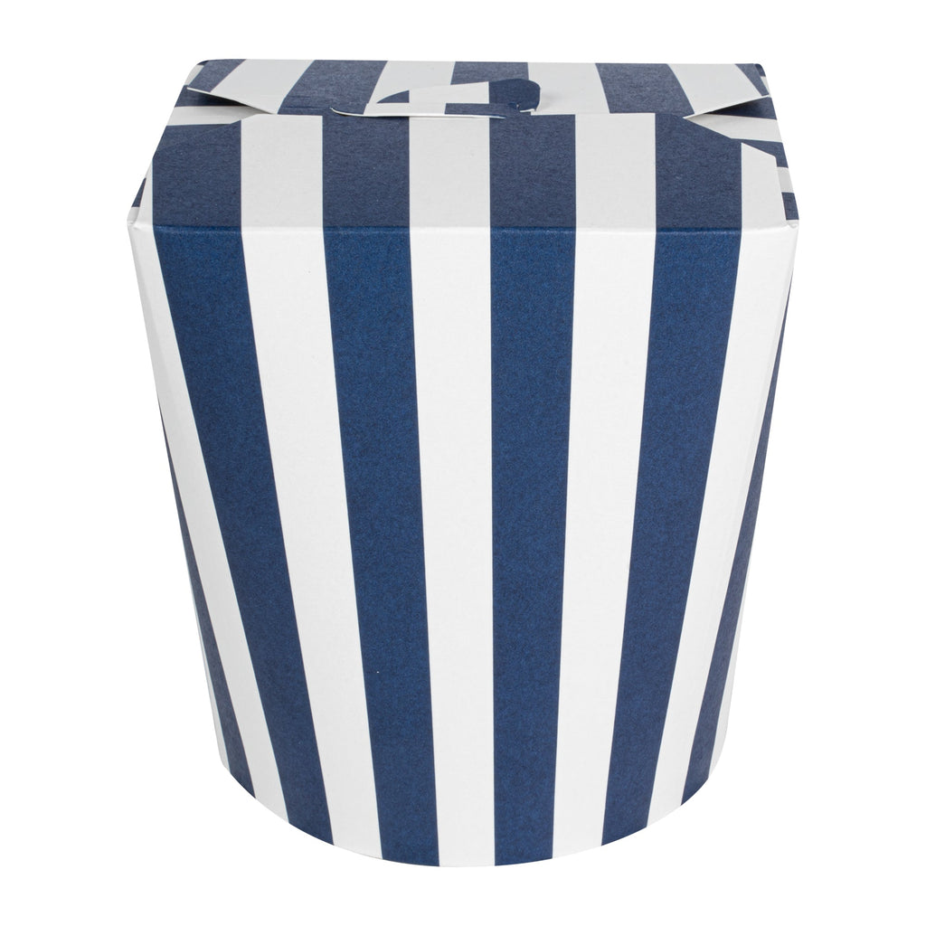 Bio Tek 32 oz Round Blue and White Stripe Paper Noodle Take Out Container - 4" x 3 1/2" x 4 1/2" - 50 count box