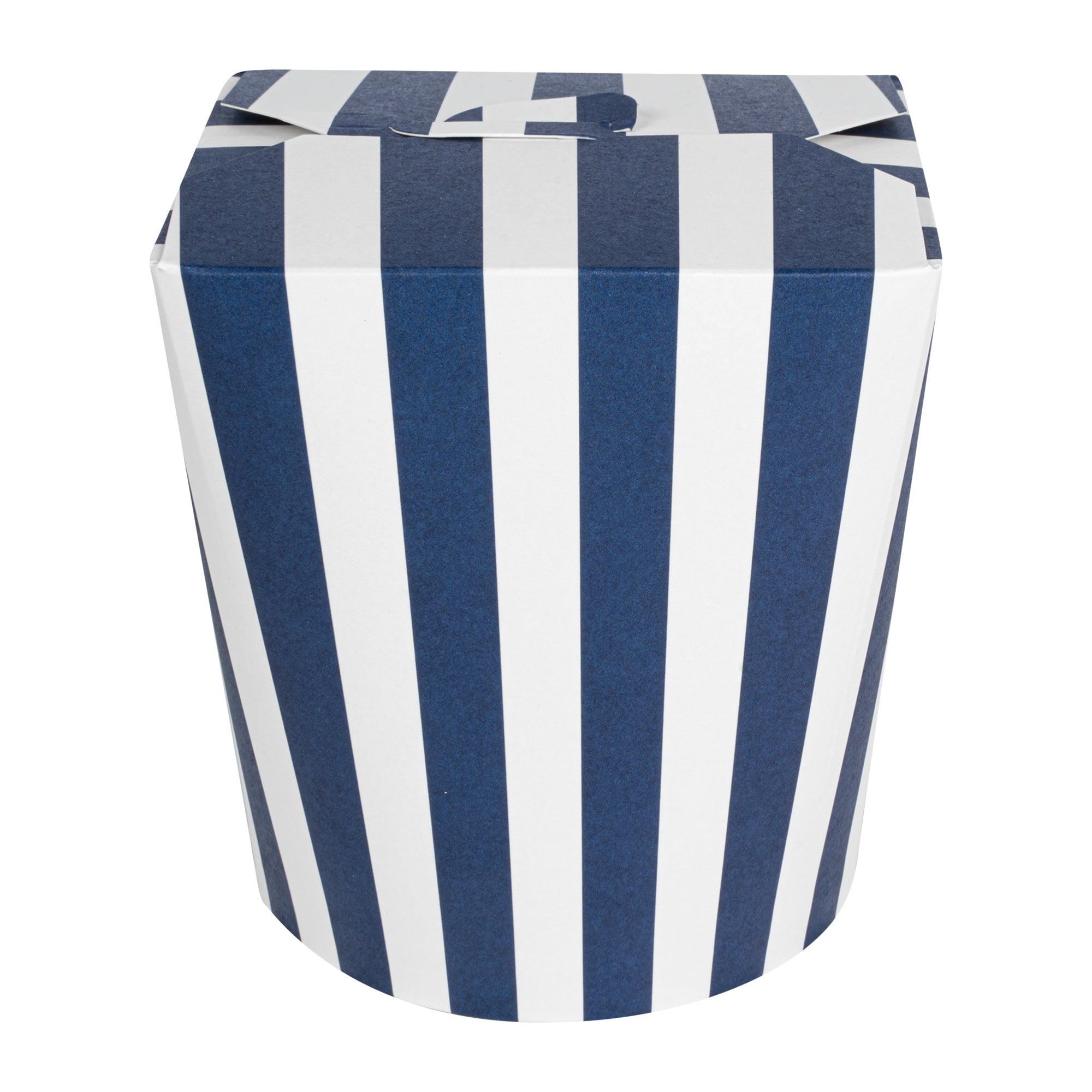 Bio Tek 32 oz Round Blue and White Stripe Paper Noodle Take Out Container - 4" x 3 1/2" x 4 1/2" - 50 count box