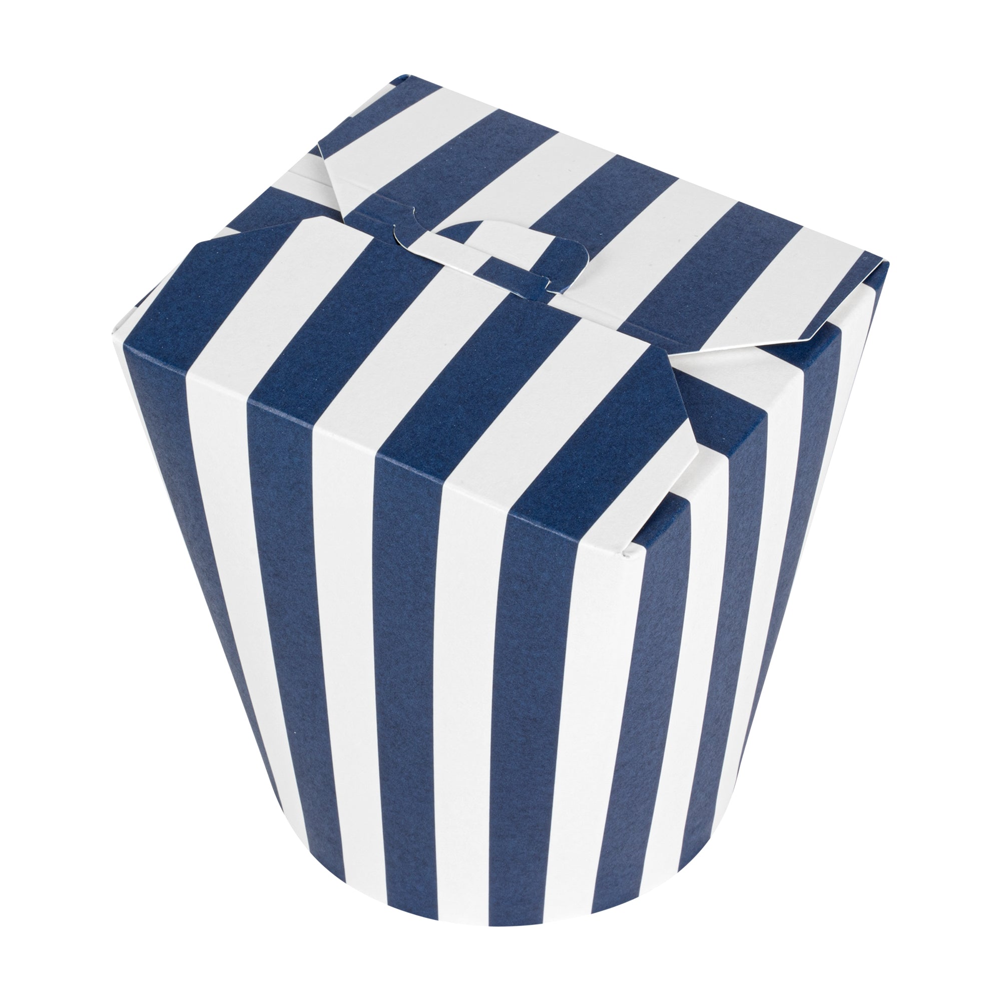 Bio Tek 32 oz Round Blue and White Stripe Paper Noodle Take Out Container - 4" x 3 1/2" x 4 1/2" - 50 count box