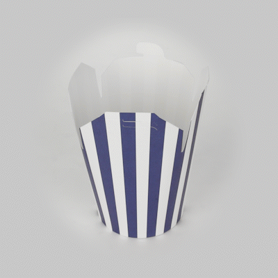 Bio Tek 32 oz Round Blue and White Stripe Paper Noodle Take Out Container - 4" x 3 1/2" x 4 1/2" - 200 count box