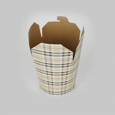Bio Tek 32 oz Round Plaid Paper Noodle Take Out Container - 4" x 3 1/2" x 4 1/2" - 200 count box