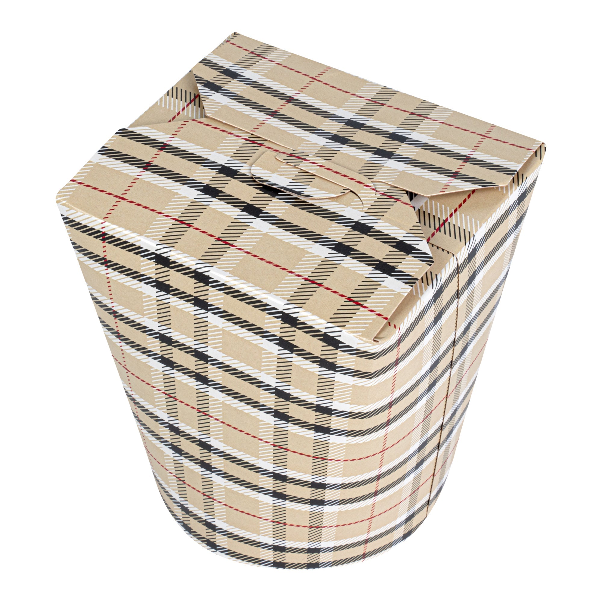 Bio Tek 32 oz Round Plaid Paper Noodle Take Out Container - 4" x 3 1/2" x 4 1/2" - 200 count box
