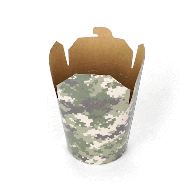 Bio Tek 32 oz Round Camouflage Paper Noodle Take Out Container - 4" x 3 1/2" x 4 1/2" - 50 count box