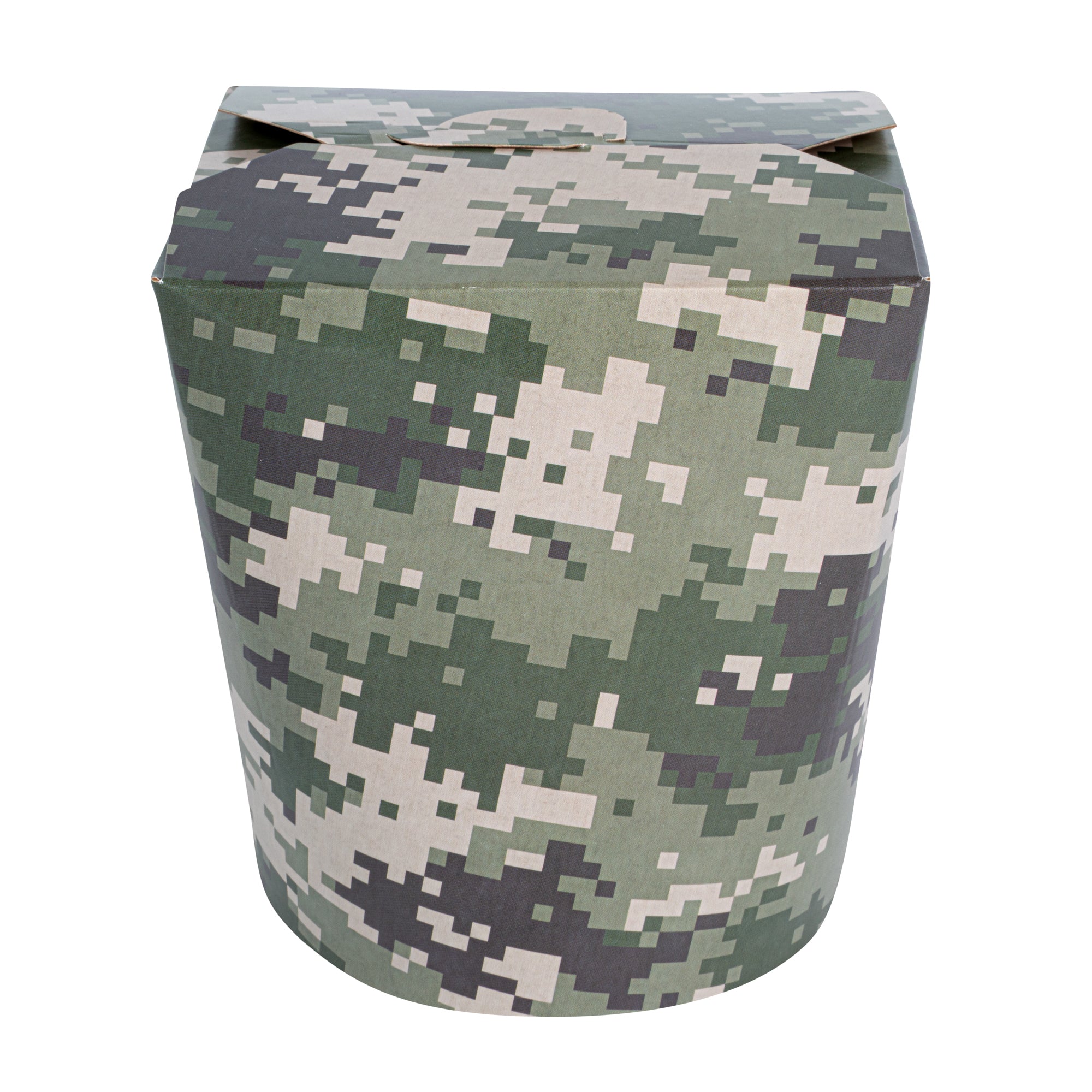 Bio Tek 32 oz Round Camouflage Paper Noodle Take Out Container - 4" x 3 1/2" x 4 1/2" - 50 count box