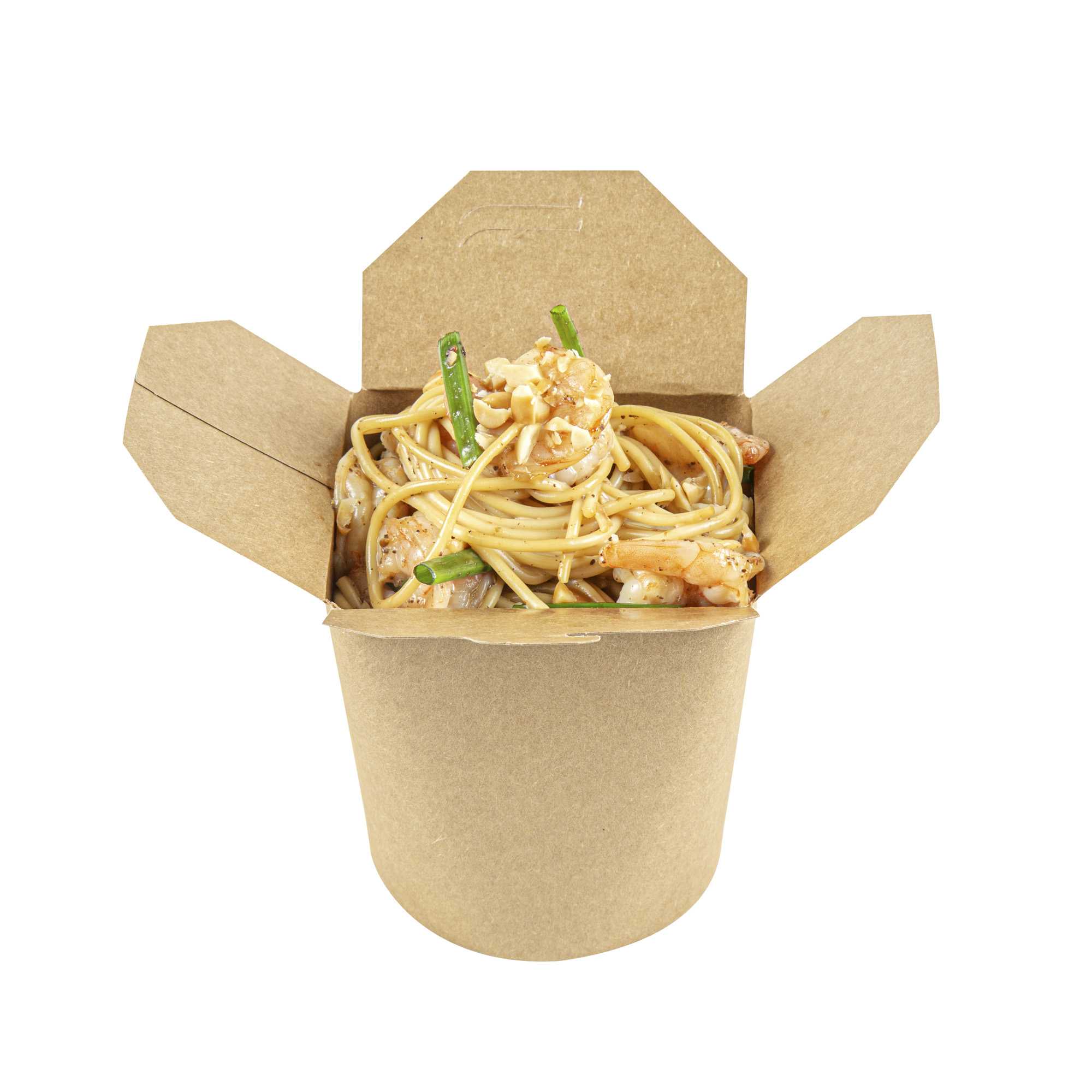 Bio Tek 32 oz Round Kraft Paper Noodle Take Out Container - 4" x 3 1/2" x 4 1/2" - 50 count box