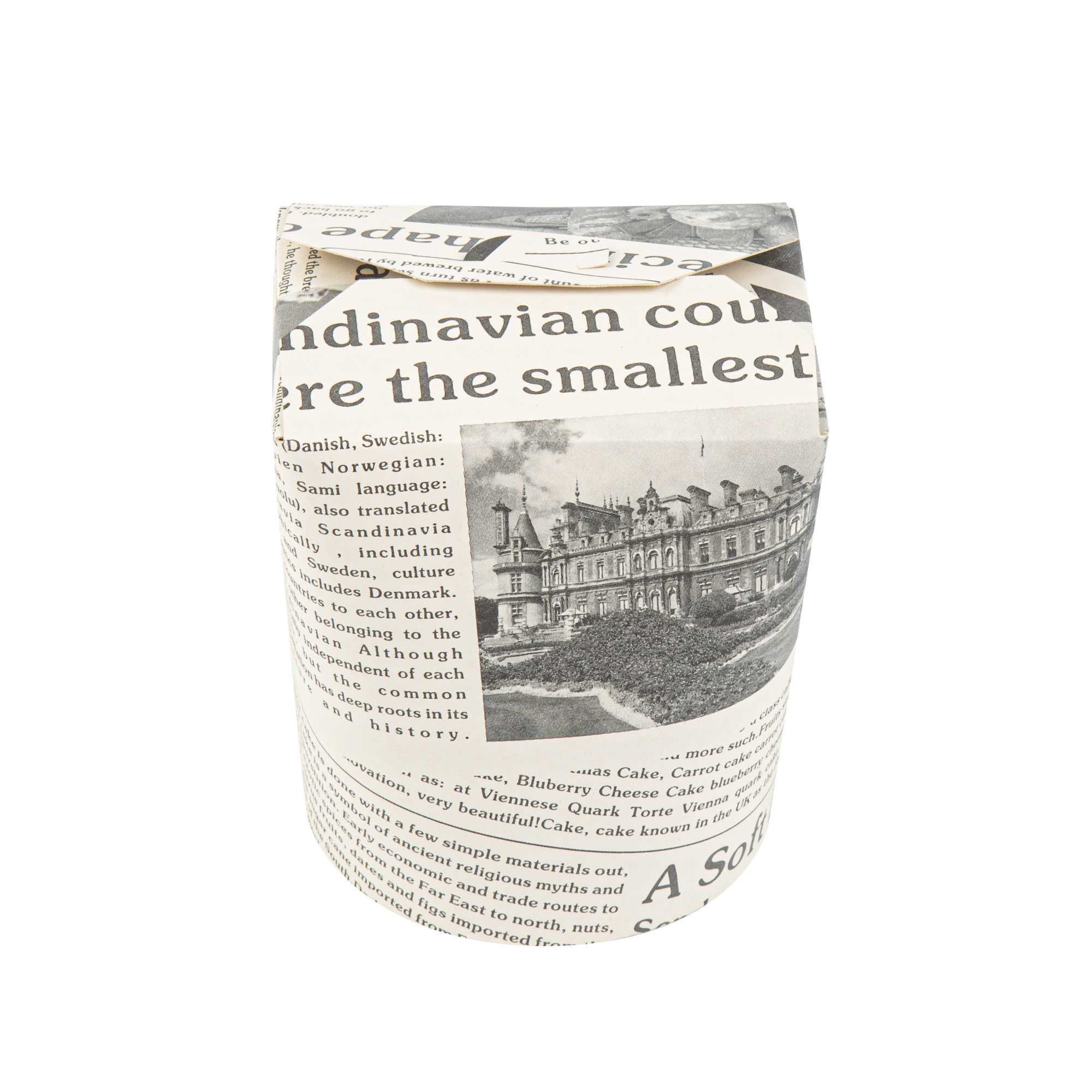 Bio Tek 32 oz Round Newsprint Paper Noodle Take Out Container - 4" x 3 1/2" x 4 1/2" - 200 count box
