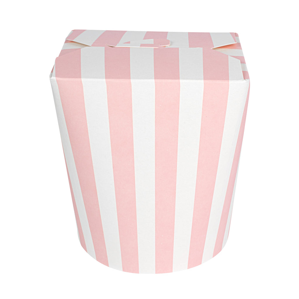 Bio Tek 32 oz Round Pink and White Stripe Paper Noodle Take Out Container - 4" x 3 1/2" x 4 1/2" - 50 count box