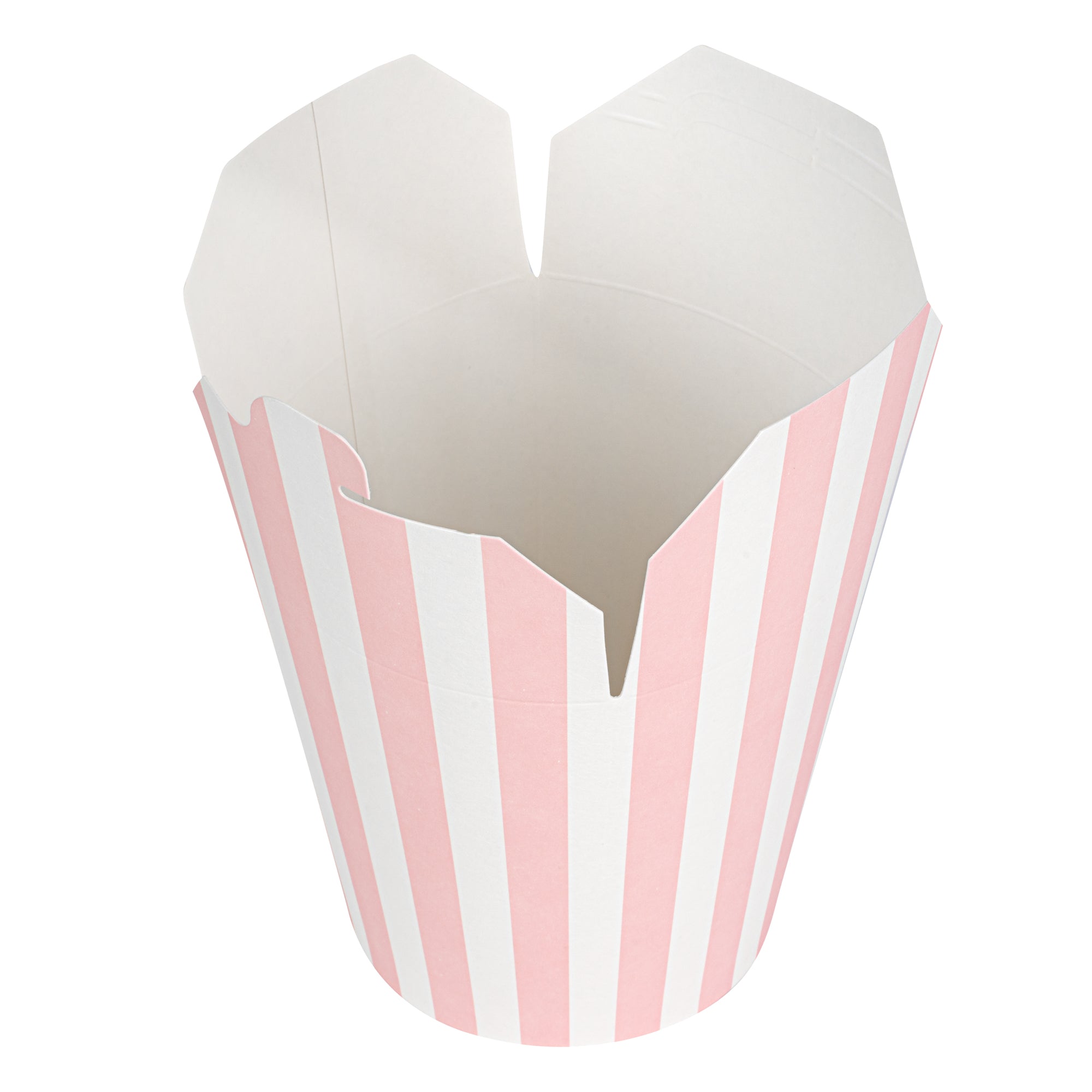 Bio Tek 32 oz Round Pink and White Stripe Paper Noodle Take Out Container - 4" x 3 1/2" x 4 1/2" - 50 count box