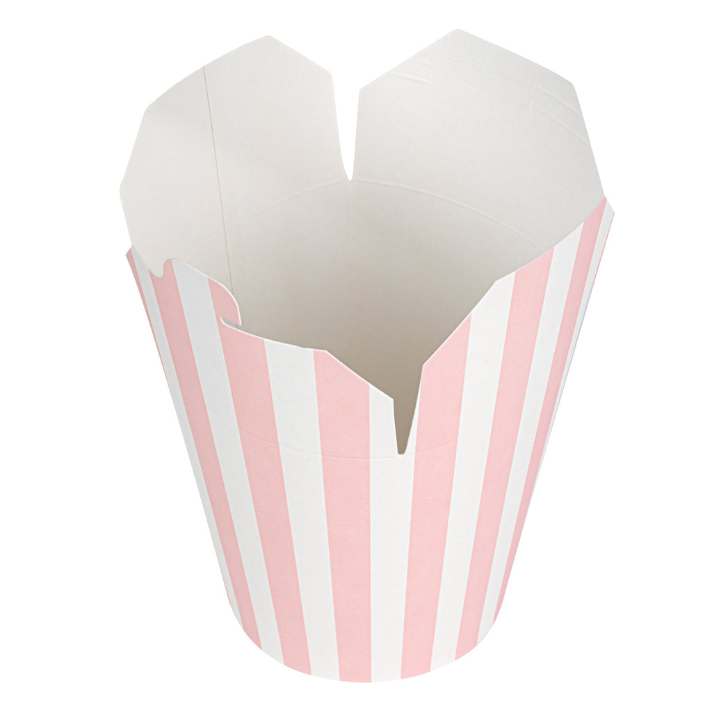 Bio Tek 32 oz Round Pink and White Stripe Paper Noodle Take Out Container - 4" x 3 1/2" x 4 1/2" - 200 count box