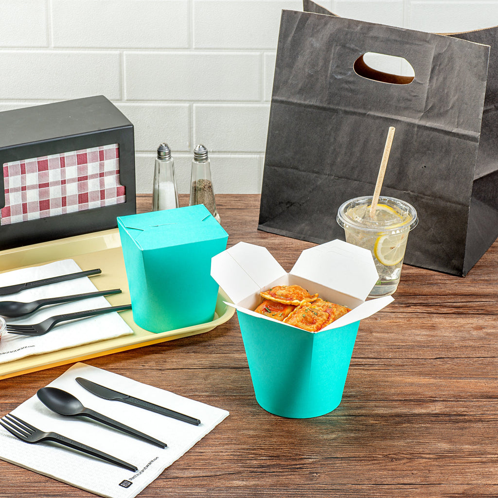 Bio Tek 32 oz Round Turquoise Paper Noodle Take Out Container - 4" x 3 1/2" x 4 1/2" - 50 count box