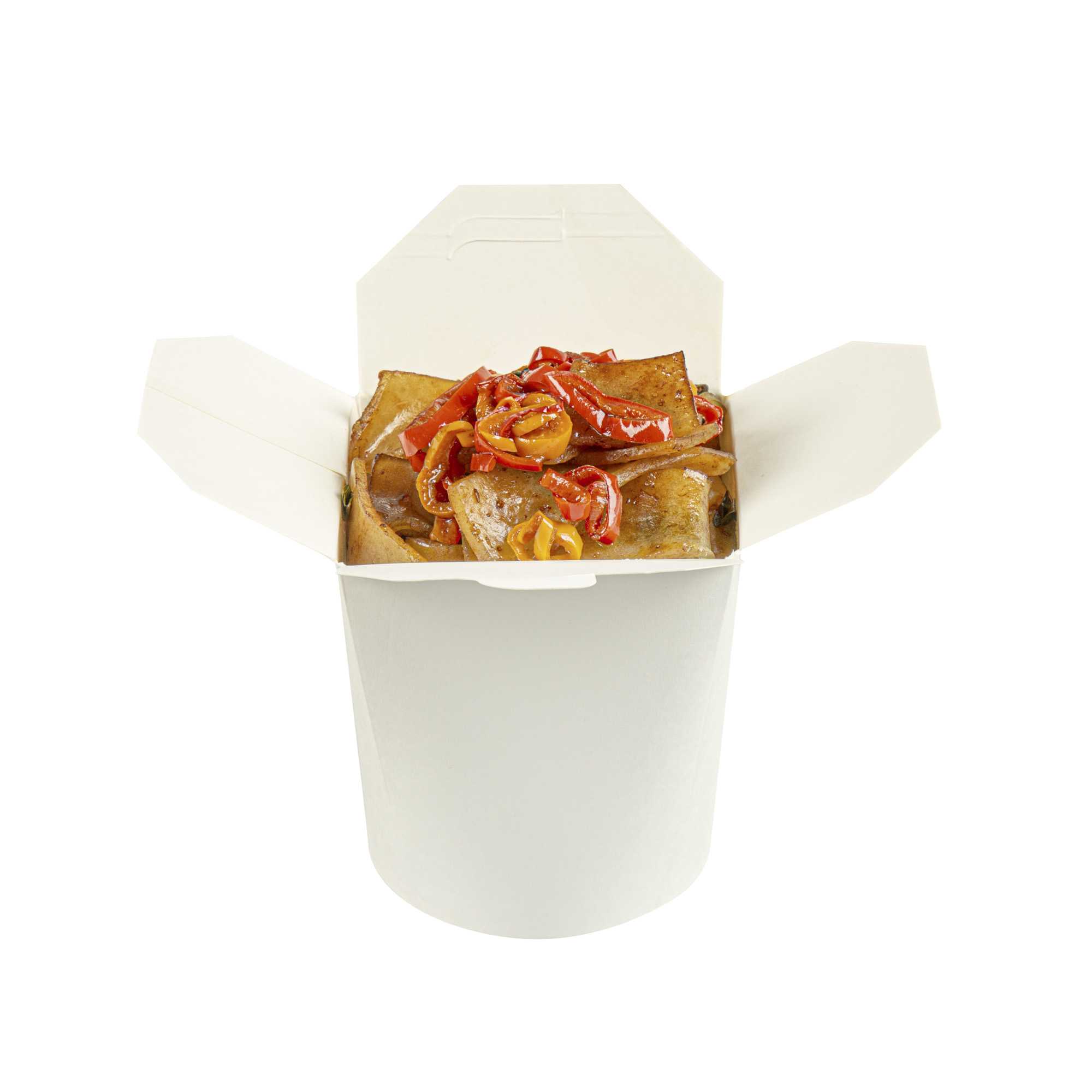 Bio Tek 32 oz Round White Paper Noodle Take Out Container - 4" x 3 1/2" x 4 1/2" - 200 count box