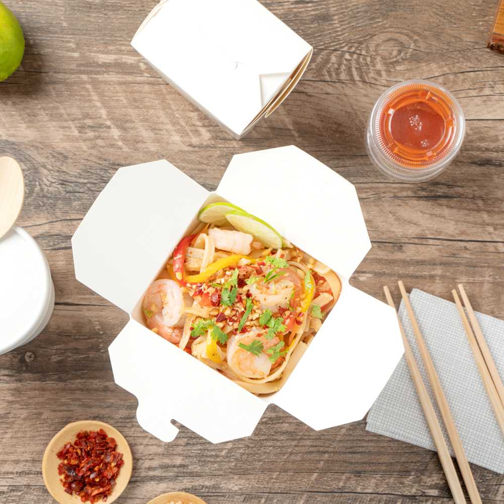 Bio Tek 32 oz Round White Paper Noodle Take Out Container - 4" x 3 1/2" x 4 1/2" - 200 count box