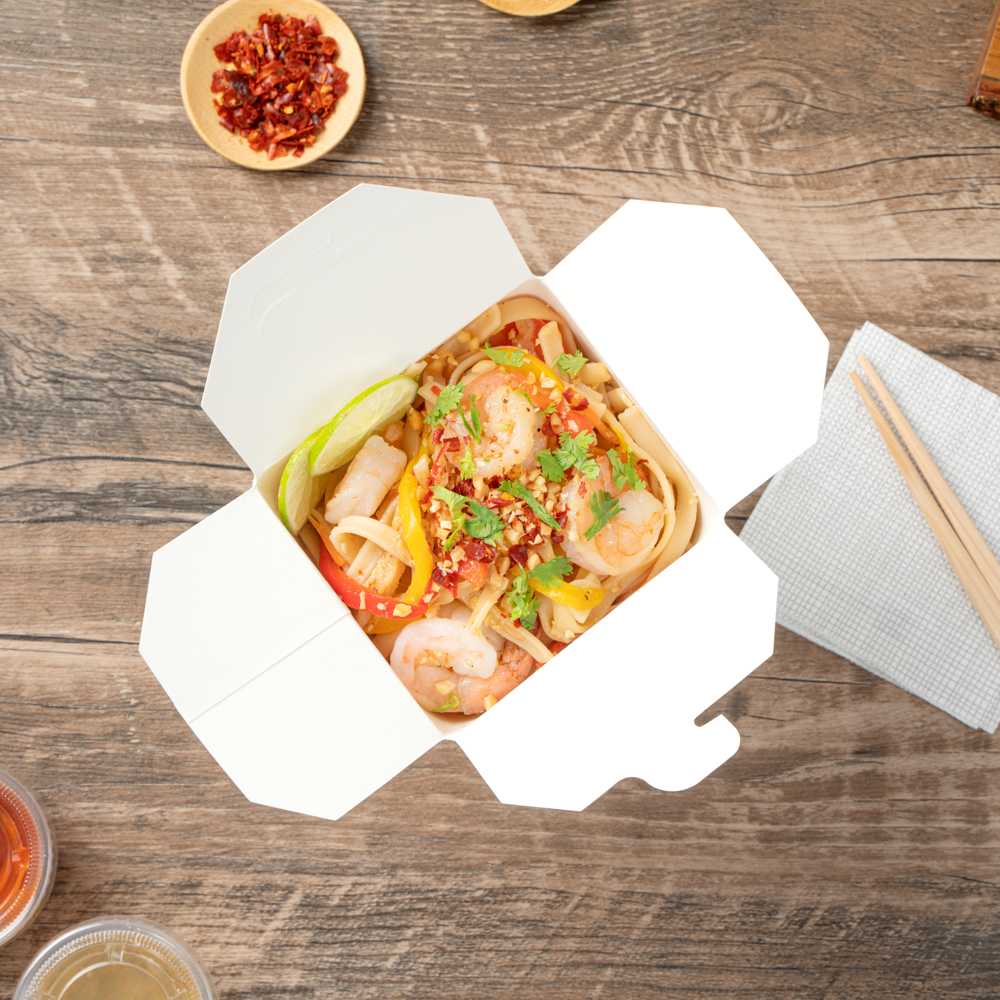 Bio Tek 32 oz Round White Paper Noodle Take Out Container - 4" x 3 1/2" x 4 1/2" - 200 count box