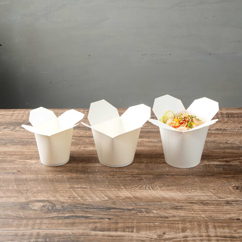 Bio Tek 32 oz Round White Paper Noodle Take Out Container - 4" x 3 1/2" x 4 1/2" - 200 count box