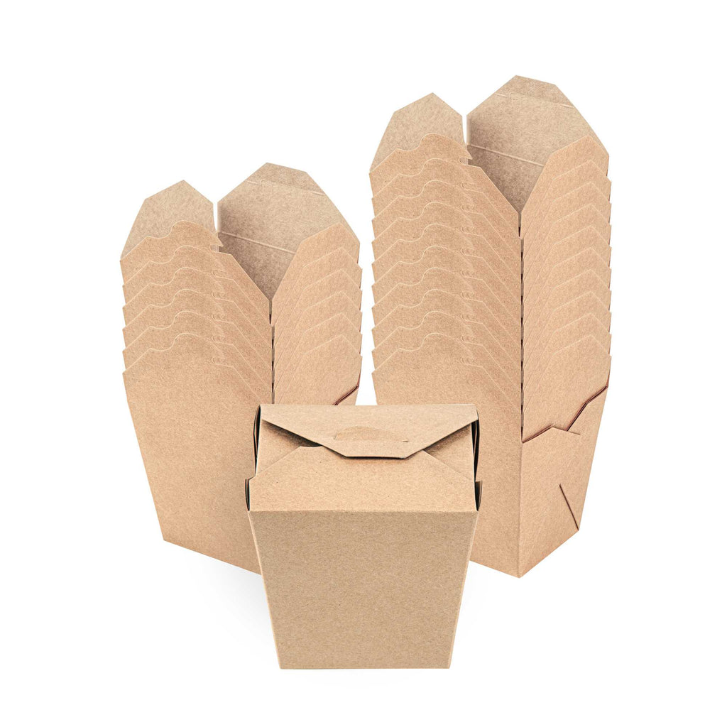Bio Tek 26 oz Square Kraft Paper Noodle Take Out Container - 4" x 3 1/2" x 4" - 50 count box