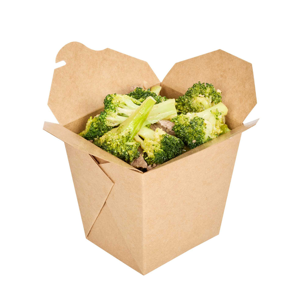 Bio Tek 26 oz Square Kraft Paper Noodle Take Out Container - 4" x 3 1/2" x 4" - 50 count box