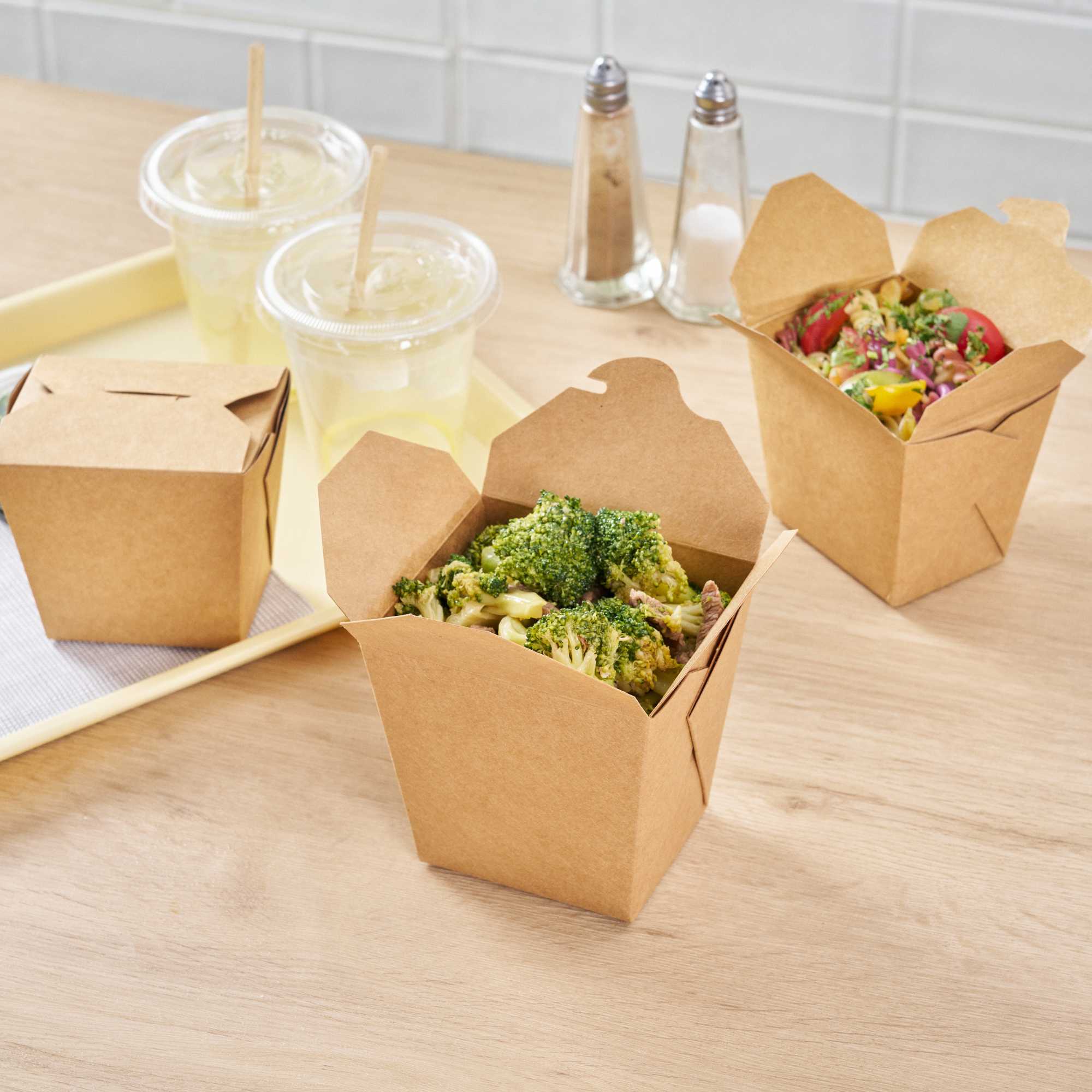 Bio Tek 26 oz Square Kraft Paper Noodle Take Out Container - 4" x 3 1/2" x 4" - 50 count box