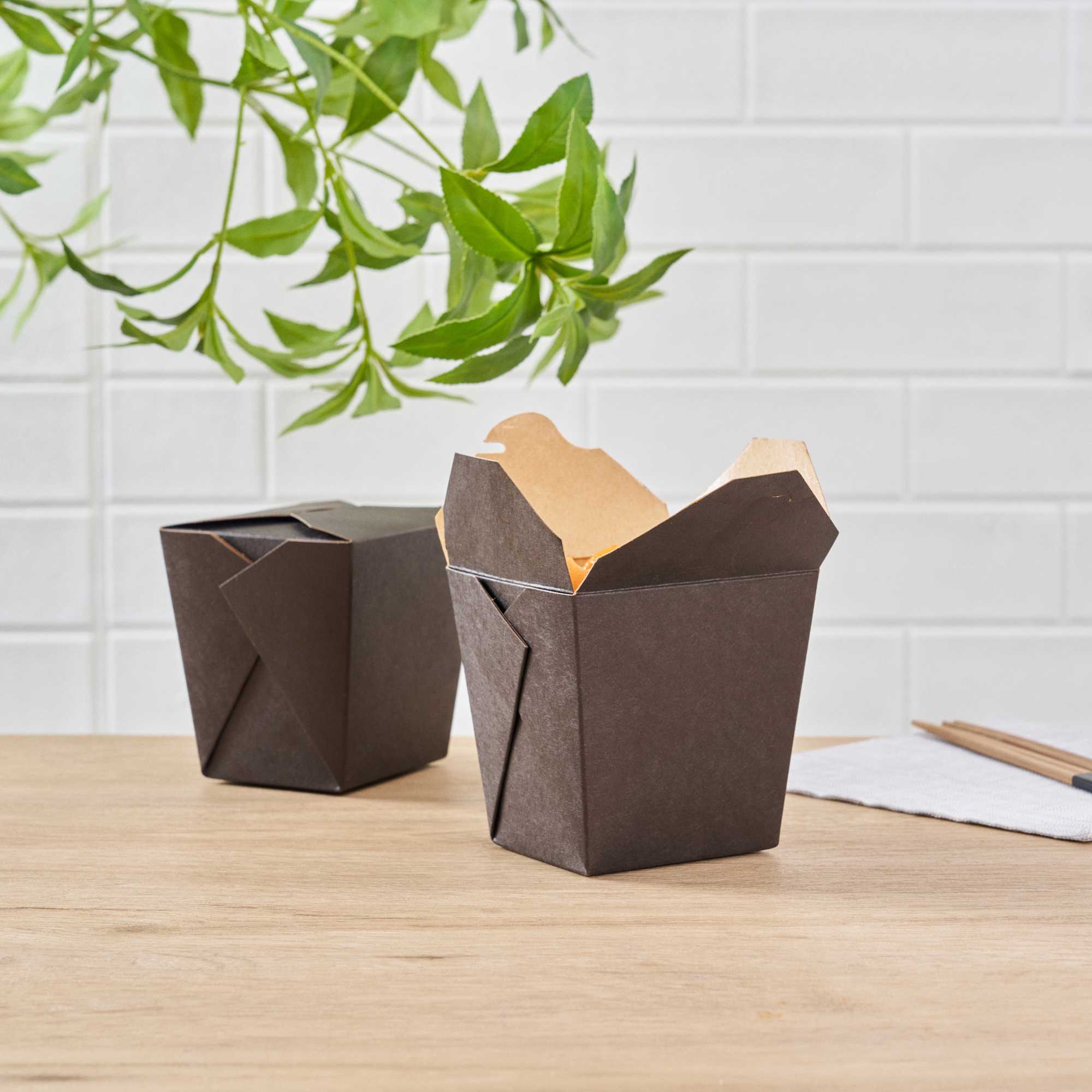 Bio Tek 26 oz Square Black Paper Noodle Take Out Container - 4" x 3 1/2" x 4" - 25 count box